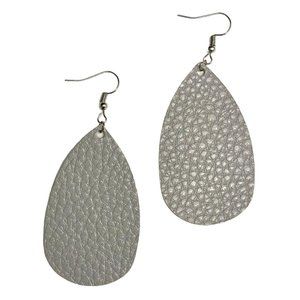 Teardrop Faux Leather Earrings in Soft Gray Lightweight New Textured